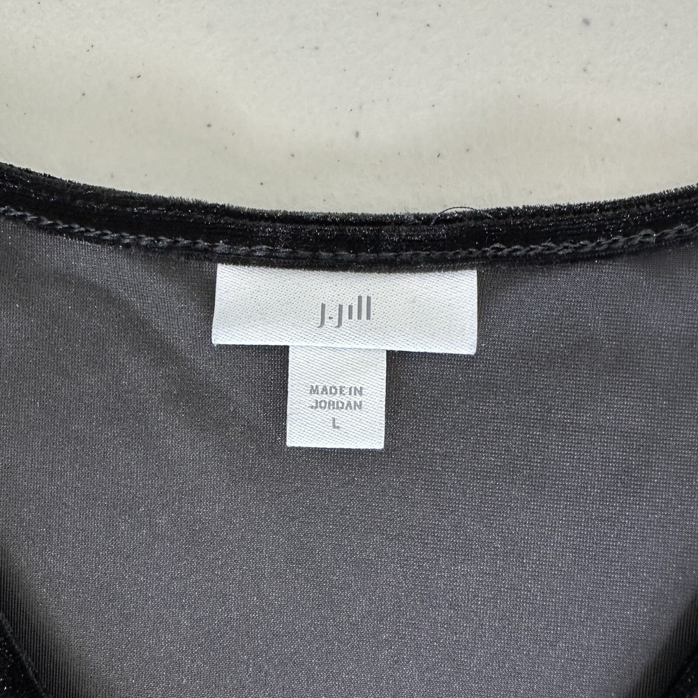 J Jill Black Velvet Dress Size L Fit Flare Faux Wrap Whimsigoth - Picture 4 of 9